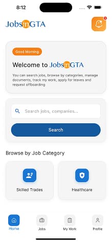 JobsinGTA App Search Screen